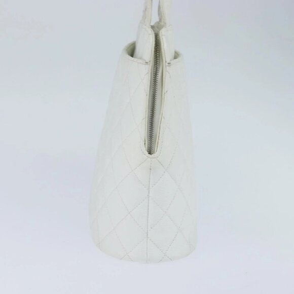 CHANEL Matelasse Tote Bag Grained Calf Skin White CC Auth bs30478 - Picture 5 of 16